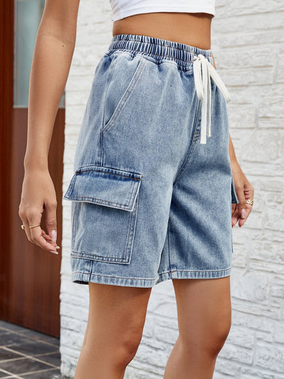 Chic Adjustable Denim Shorts with Convenient Pockets for Summer