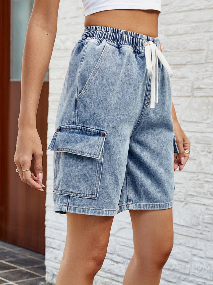 Chic Adjustable Denim Shorts with Convenient Pockets