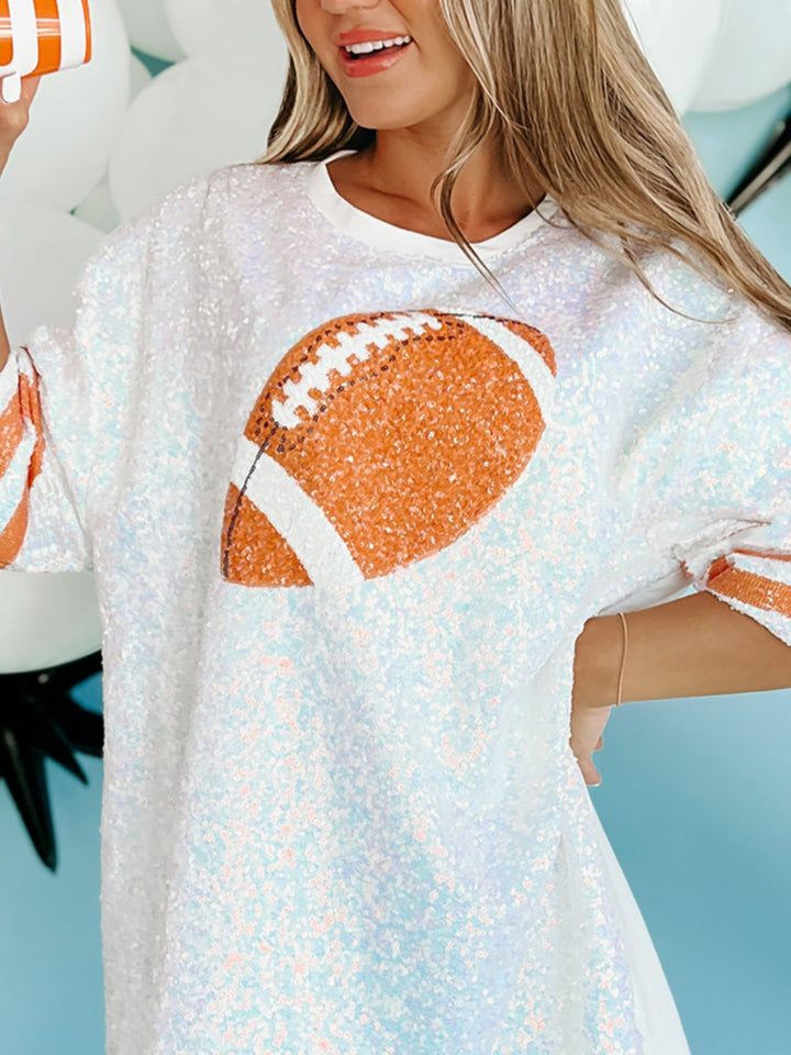 Sparkling Sequin Football Oversized Half Sleeve Tee