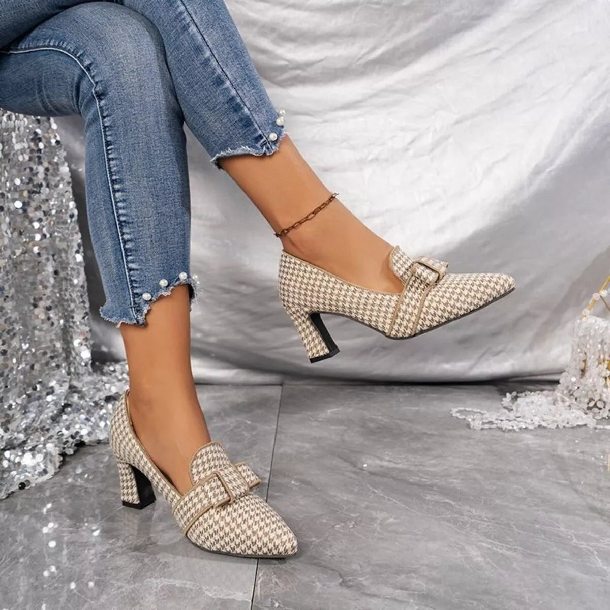 Point Toe Block Heels Pumps