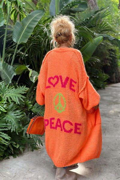 Letter Dropped Shoulder Long Sleeve Cardigan for Women
