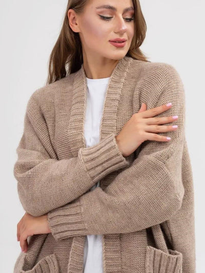 Pocketed Open Front Long Sleeve Longline Cardigan for Women