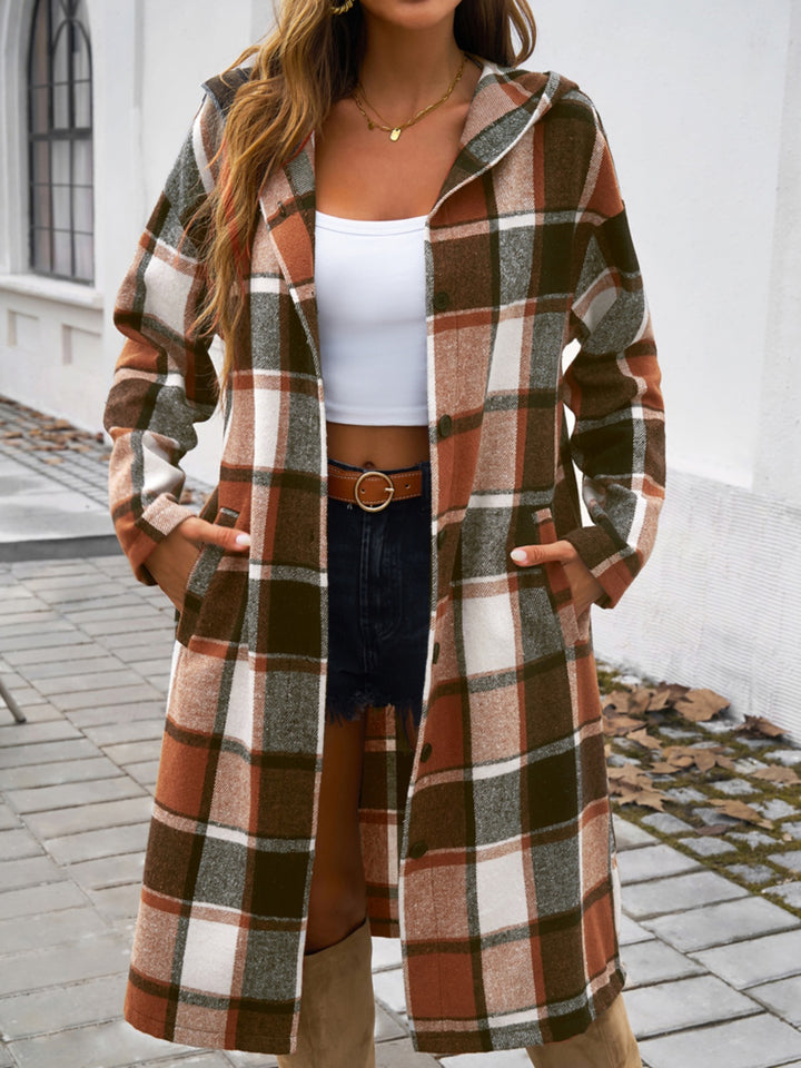 Plaid Hooded Jacket with Long Sleeves