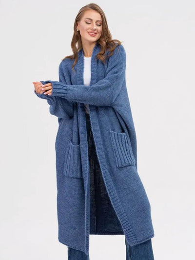 Pocketed Open Front Long Sleeve Longline Cardigan for Women