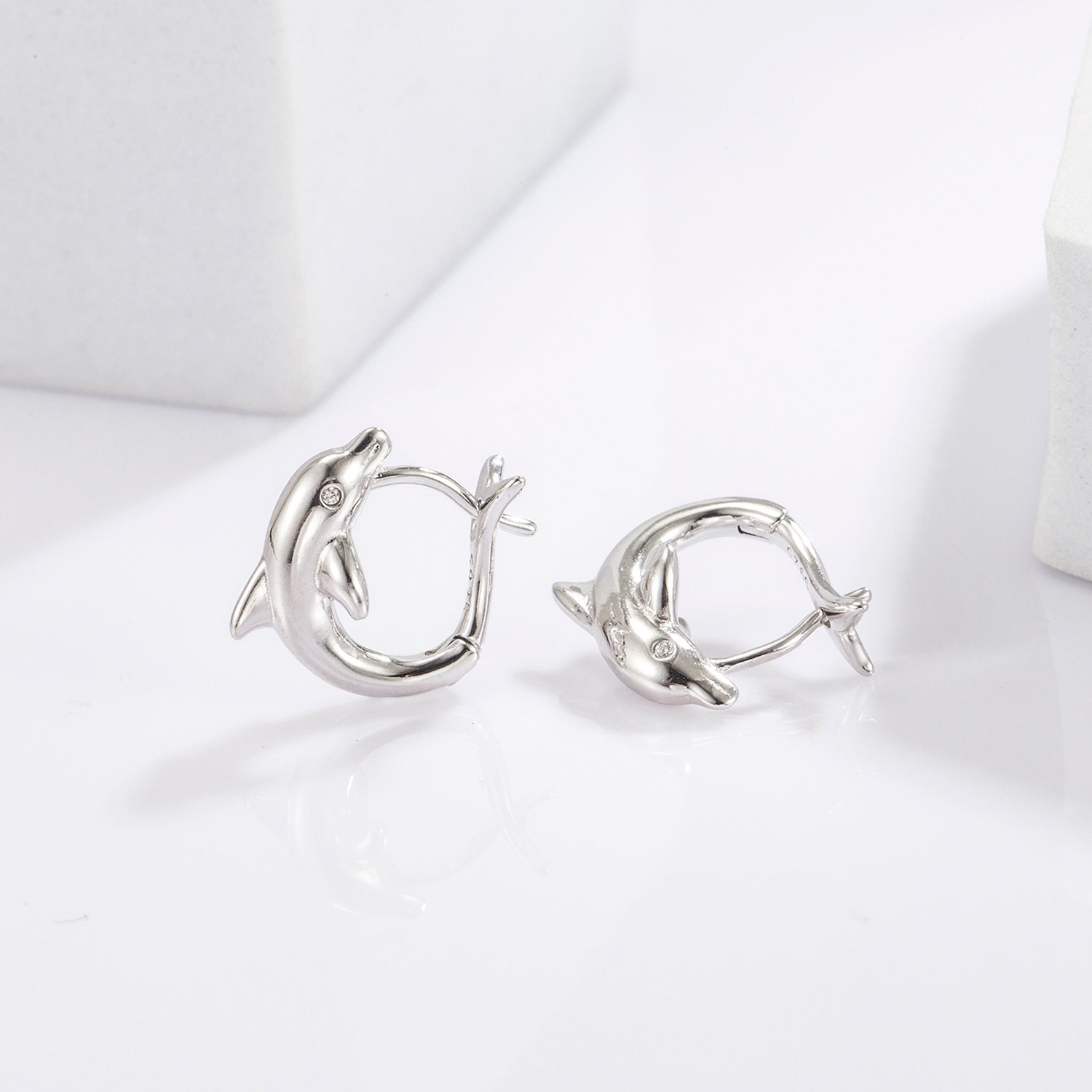 925 Sterling Silver Zircon Dolphin Earrings for Women