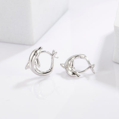 925 Sterling Silver Zircon Dolphin Earrings for Women