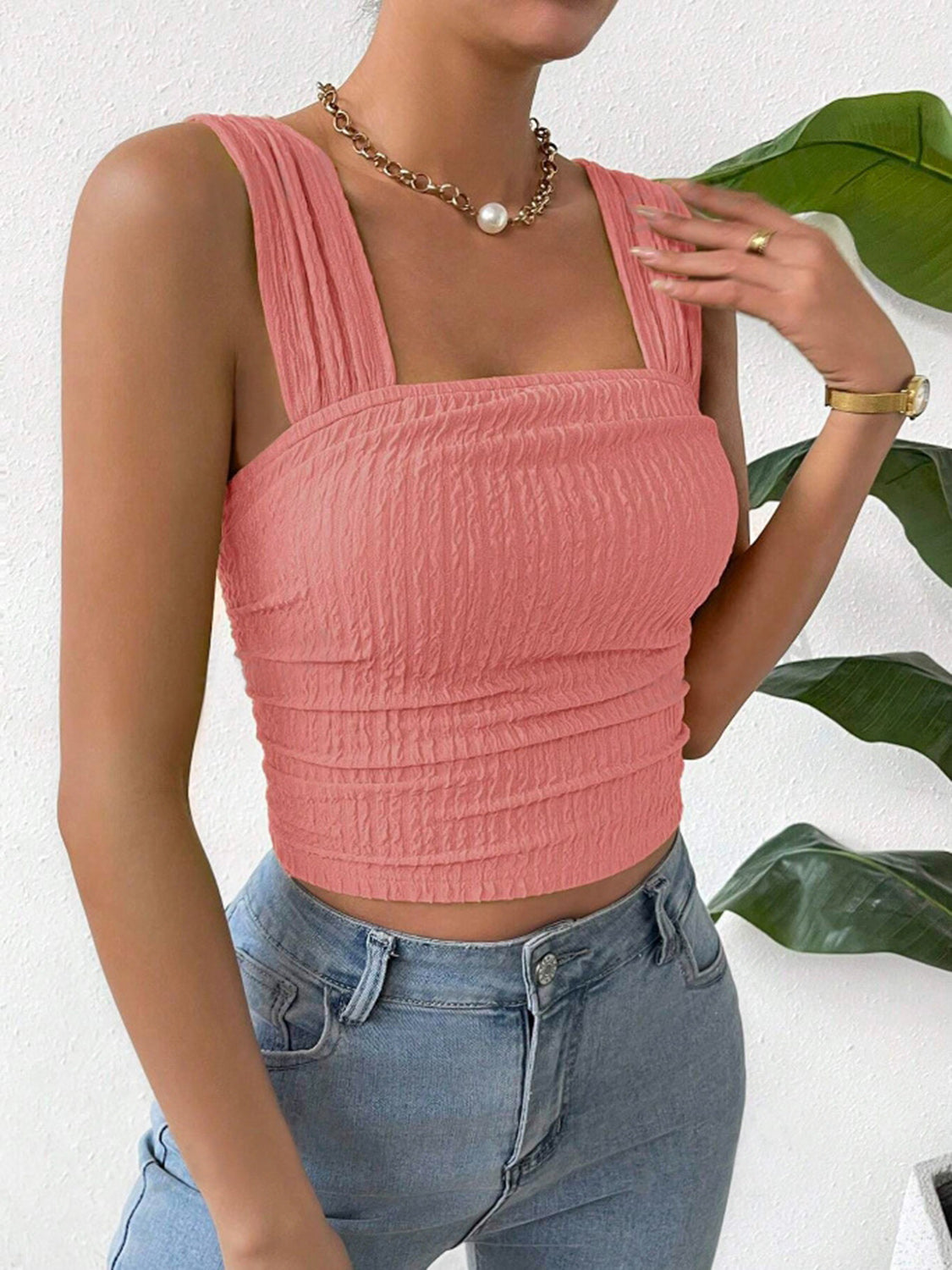 Elevated Textured Square Neck Tank Top for Stylish Comfort