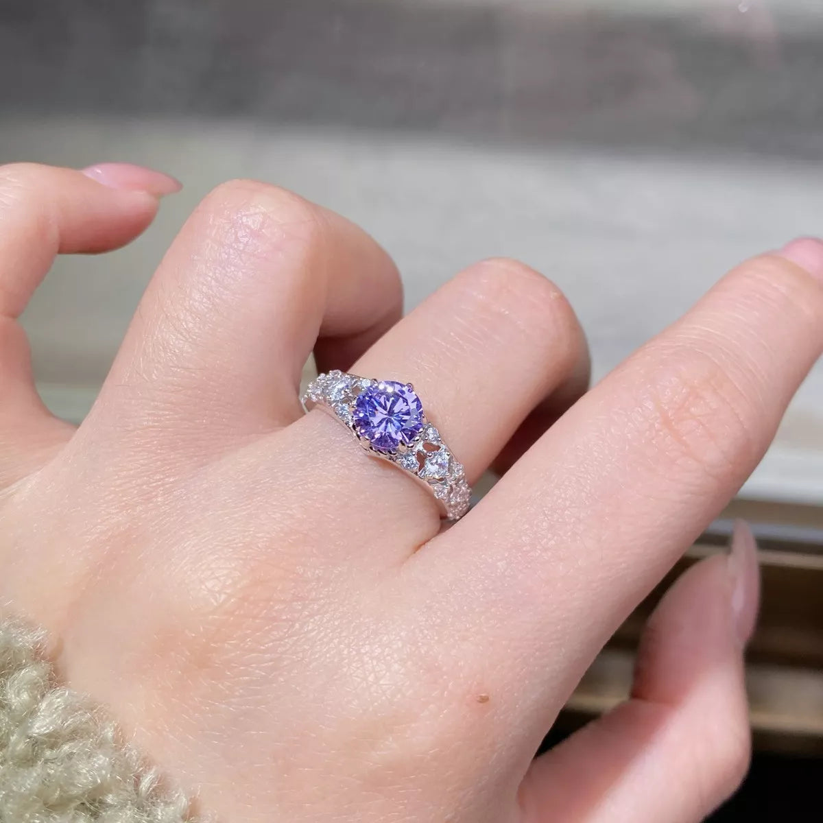 Growing High-Carbon Diamond 925 Sterling Silver Ring