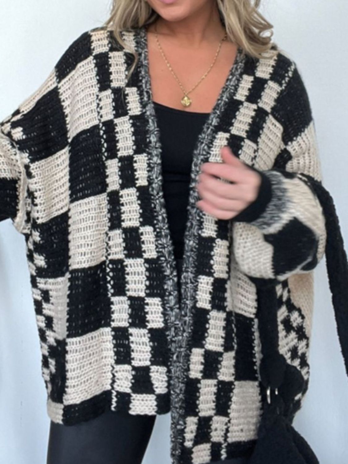 Plaid Open Front Long Sleeve Cardigan for Women Fashion