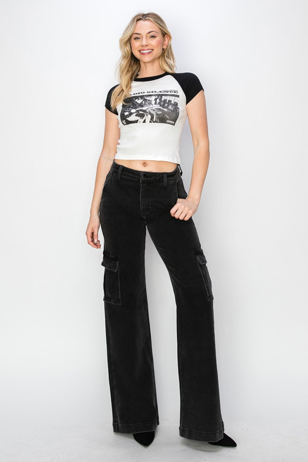 High-Rise Wide Leg Cargo Jeans for Full Sizes