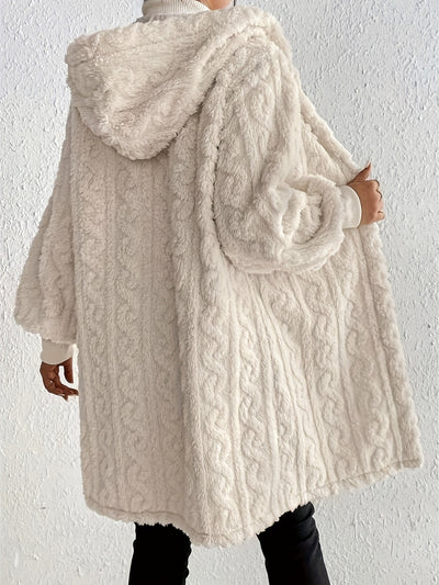 Open Front Long Sleeve Fuzzy Hooded Jacket for Women