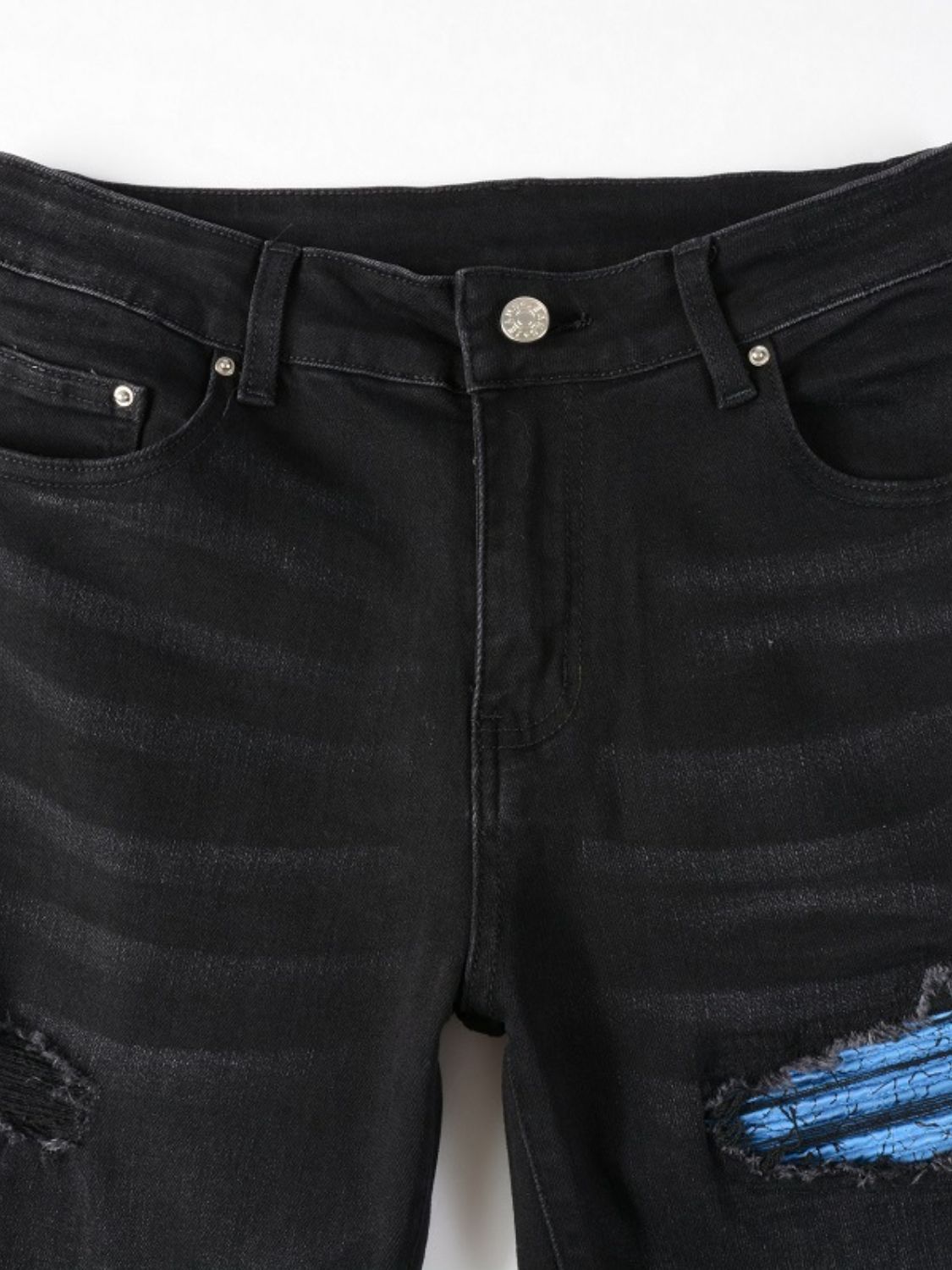 Men's Distressed Skinny Jeans with Raw Hem and Stretch