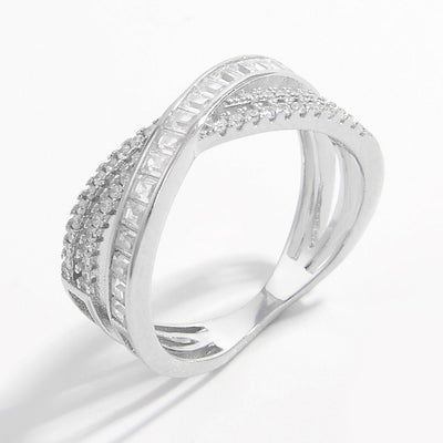 X Shape Inlaid Zircon 925 Sterling Silver Ring for Elegance