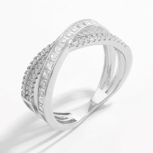 X Shape Inlaid Zircon 925 Sterling Silver Ring for Elegance