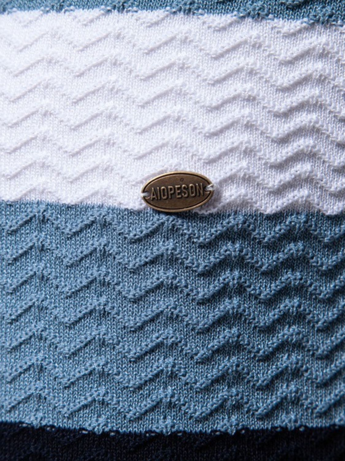 Men's Collared Neck Striped Texture Knit Polo Shirt for Men