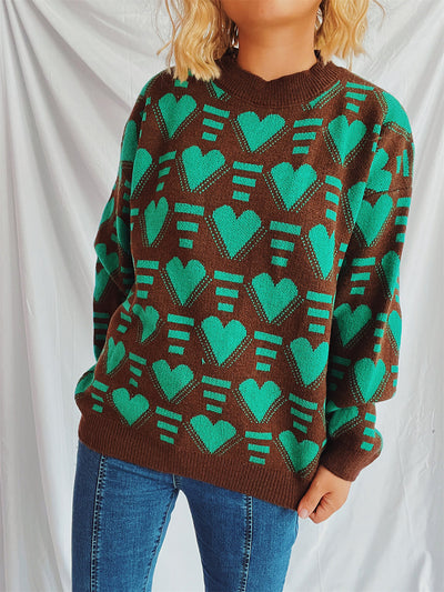 Charming Heart Contrast Oversized Sweater for Cozy Style