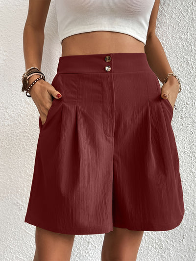 Elegant Ruched Elastic Waist Shorts with Pockets for Women