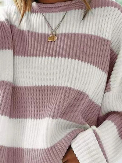 Round Neck Long Sleeve Sweater for Women Casual Style