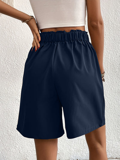 Elegant Ruched Elastic Waist Shorts with Pockets for Women
