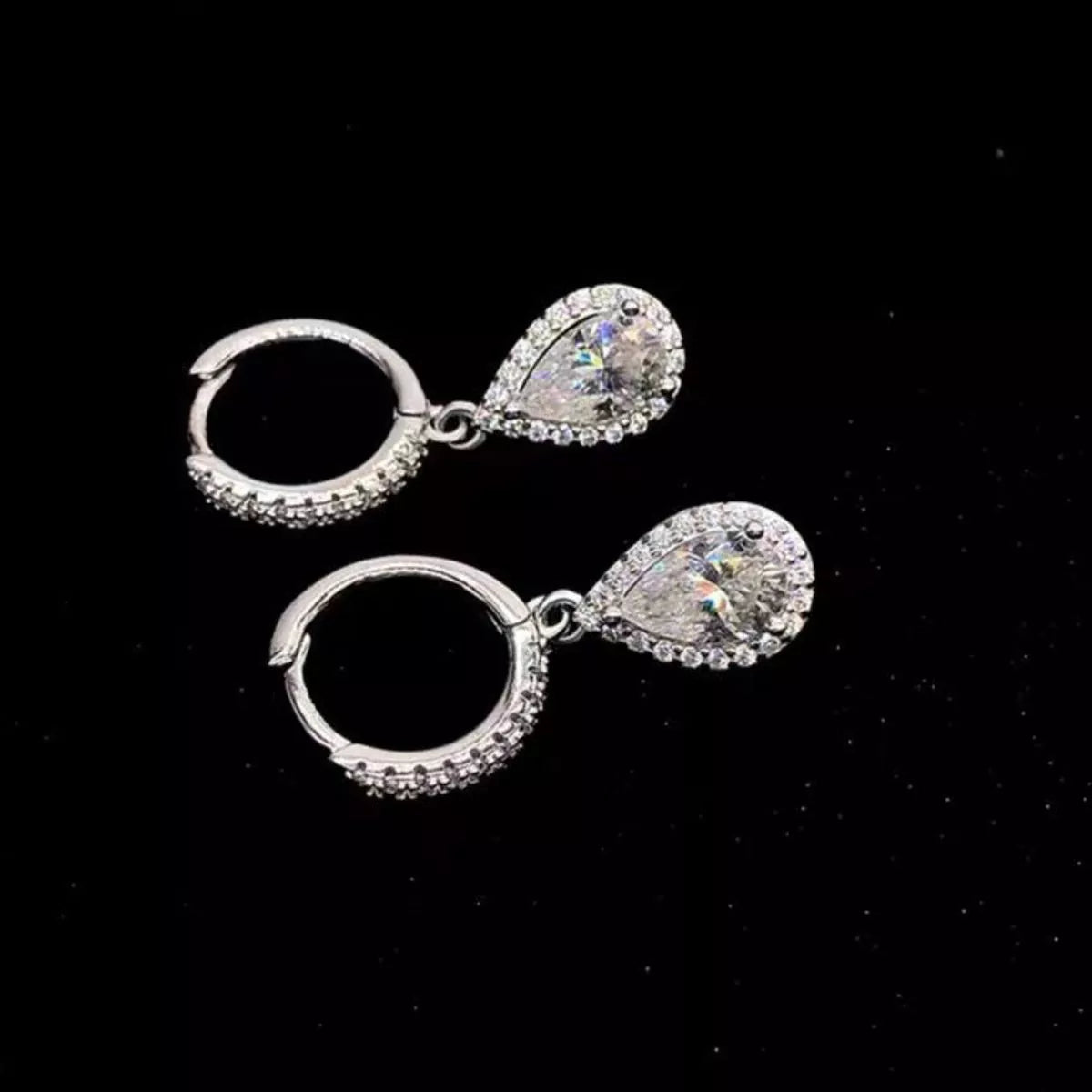 1 Carat 925 Sterling Silver Moissanite Hoop Teardrop Earrings