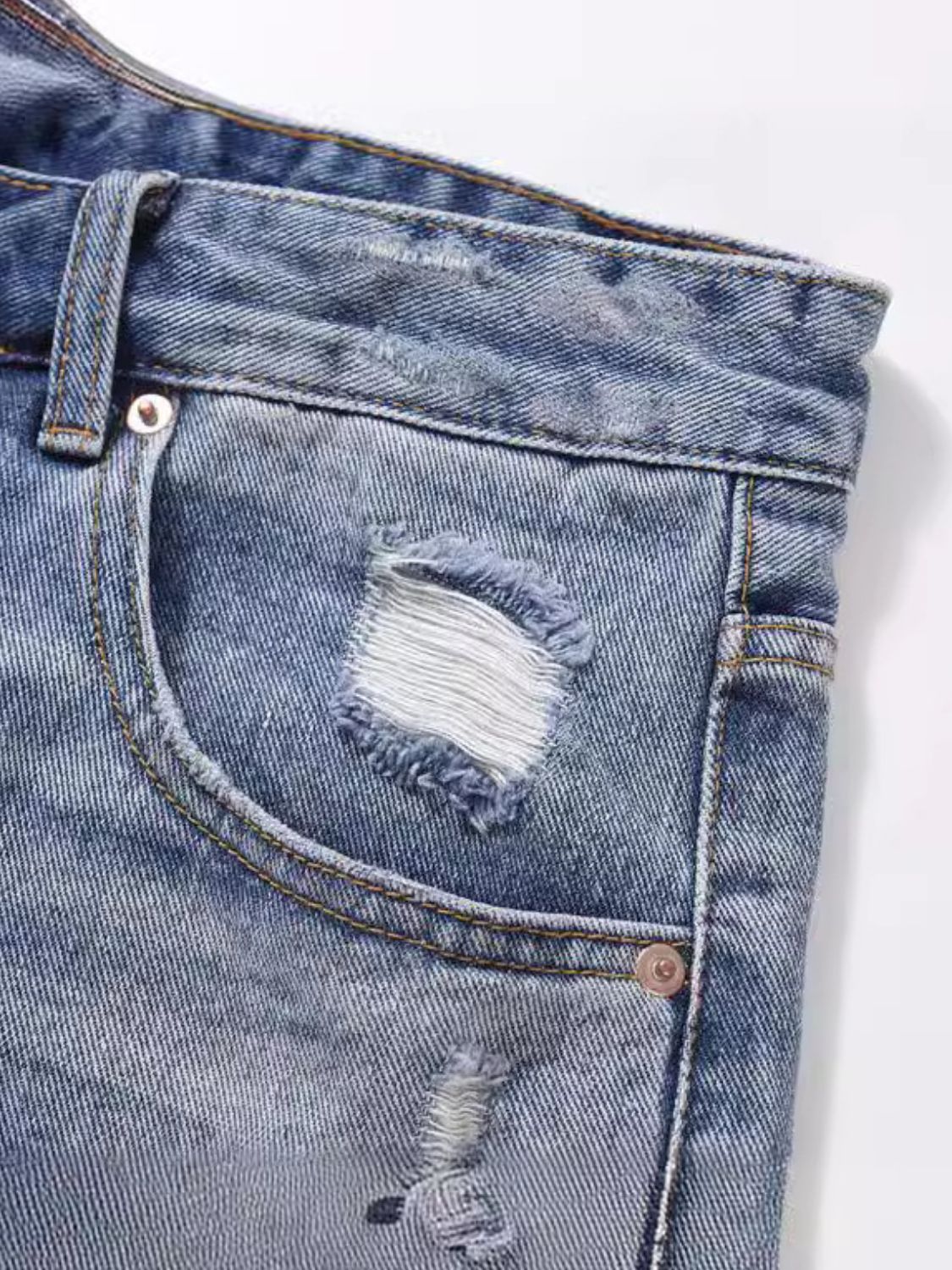 Men's Distressed Denim Bermuda Shorts for Casual Wear