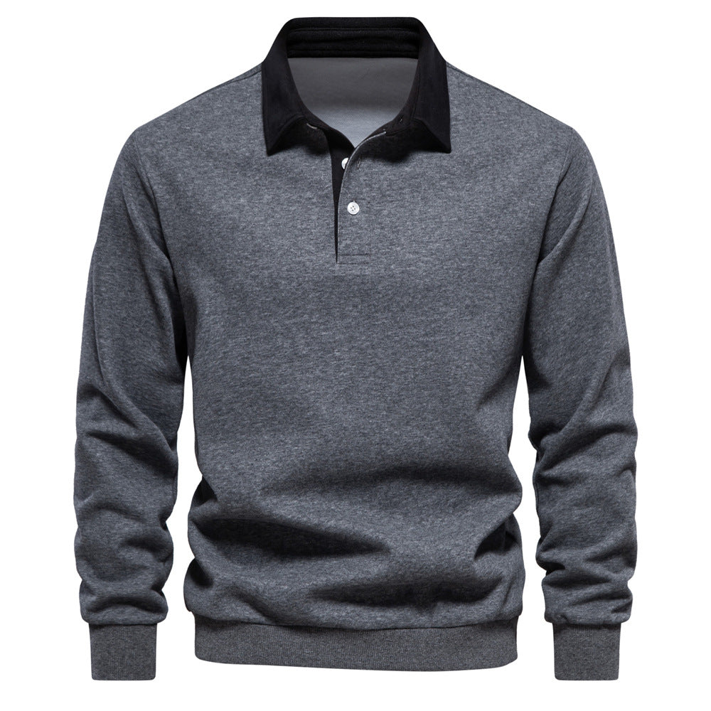 Men's Quarter Button Collared Neck Long Sleeve Polo Shirt