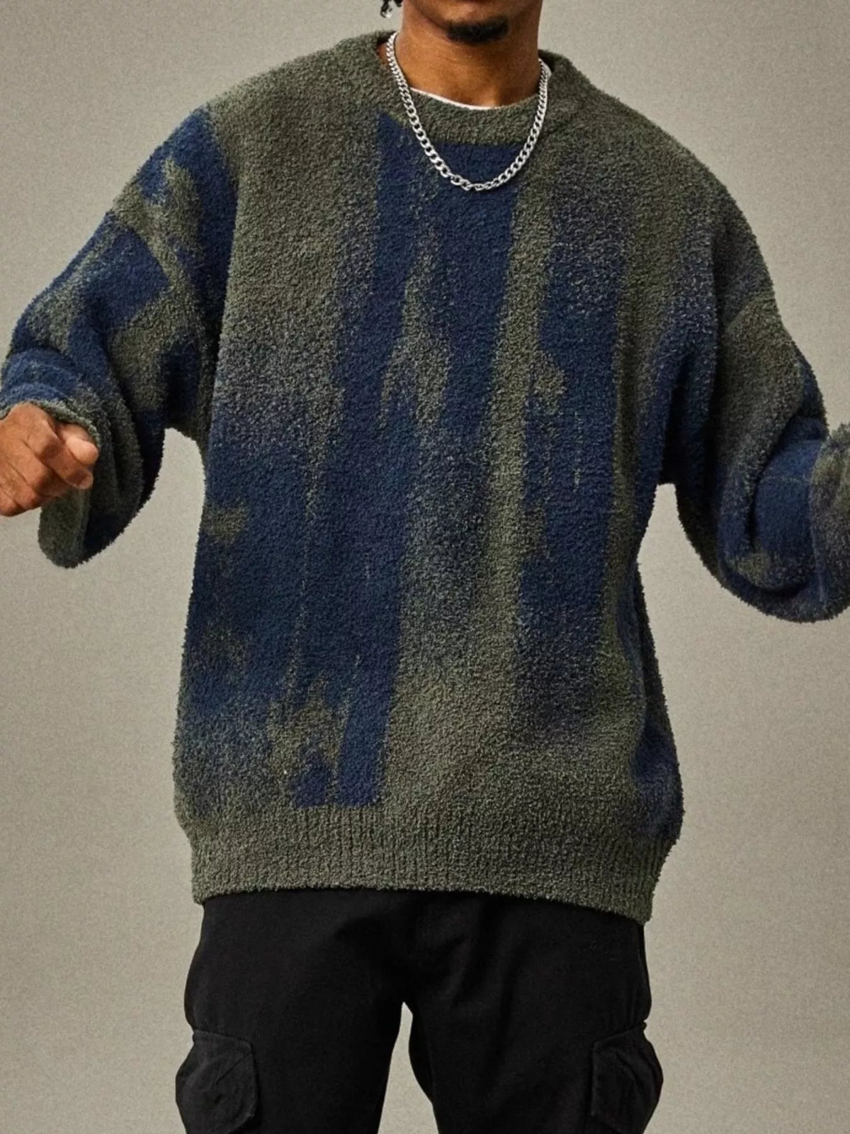 Men's Plus Size Textured Dropped Shoulder Sweater