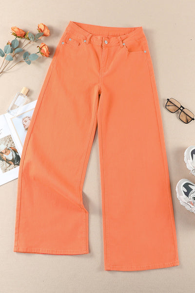 Trendy High Waist Wide Leg Denim Pants