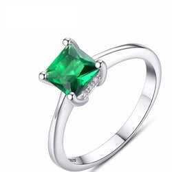 Emerald Zircon Ring for Women in 925 Sterling Silver Simple Elegant Jewelry Gift for Her