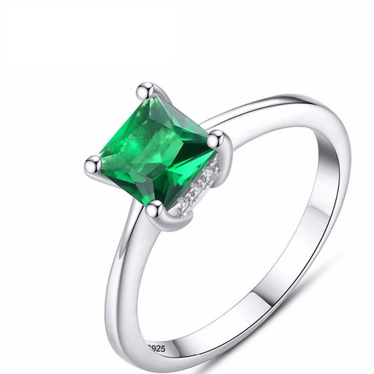 Emerald Zircon Ring for Women in 925 Sterling Silver Simple Elegant Jewelry Gift for Her