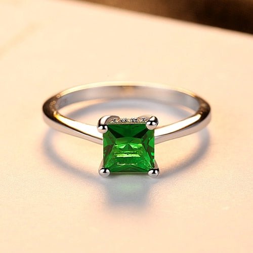 Emerald Zircon Ring for Women in 925 Sterling Silver Simple Elegant Jewelry Gift for Her