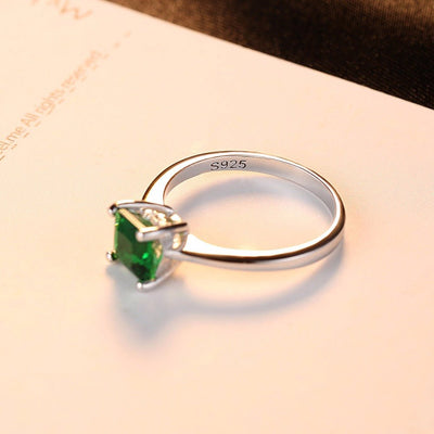 Emerald Zircon Ring for Women in 925 Sterling Silver Simple Elegant Jewelry Gift for Her