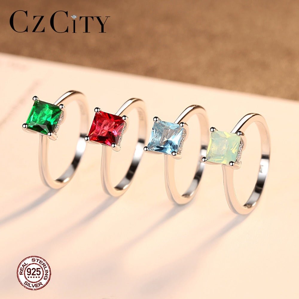 Emerald Zircon Ring for Women in 925 Sterling Silver Simple Elegant Jewelry Gift for Her