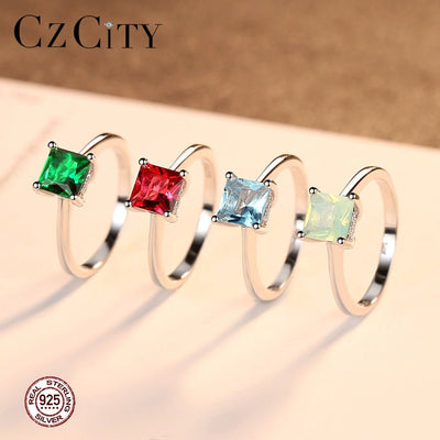 Emerald Zircon Ring for Women in 925 Sterling Silver Simple Elegant Jewelry Gift for Her