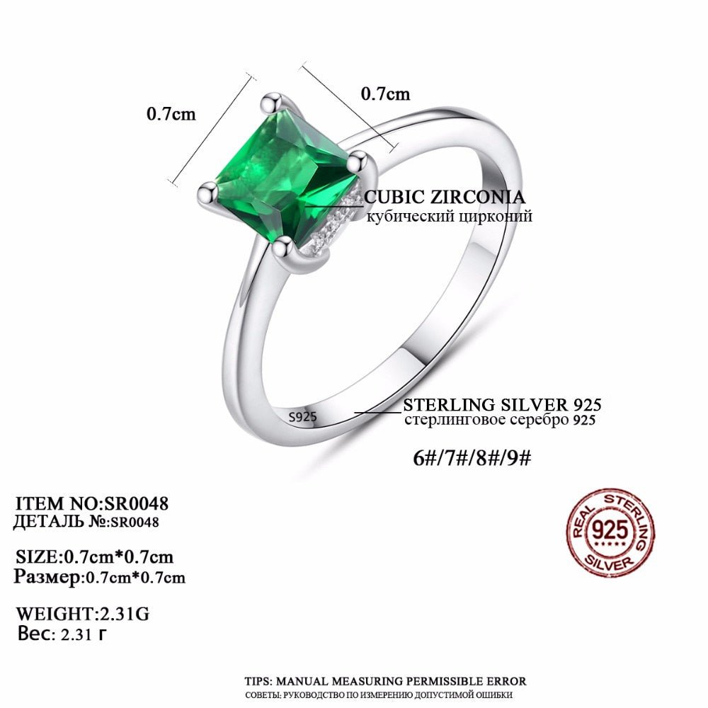Emerald Zircon Ring for Women in 925 Sterling Silver Simple Elegant Jewelry Gift for Her