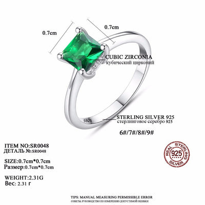 Emerald Zircon Ring for Women in 925 Sterling Silver Simple Elegant Jewelry Gift for Her