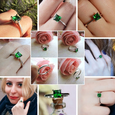 Emerald Zircon Ring for Women in 925 Sterling Silver Simple Elegant Jewelry Gift for Her