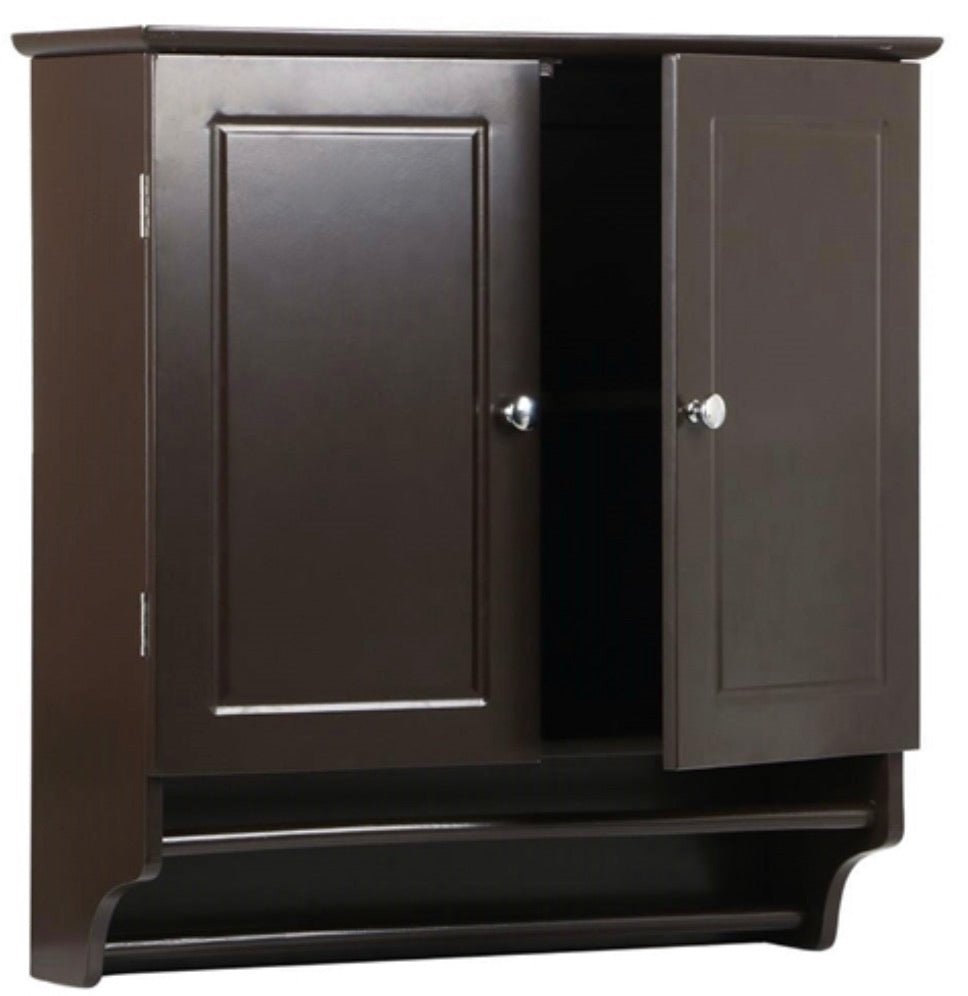 Espresso 2-Door Bathroom Wall Cabinet Cupboard with Towel Bar