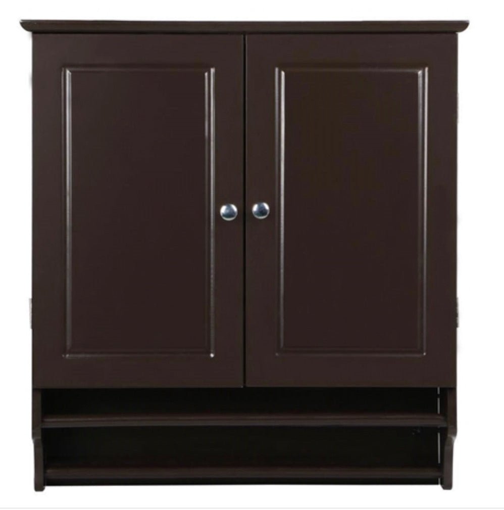 Espresso 2-Door Bathroom Wall Cabinet Cupboard with Towel Bar