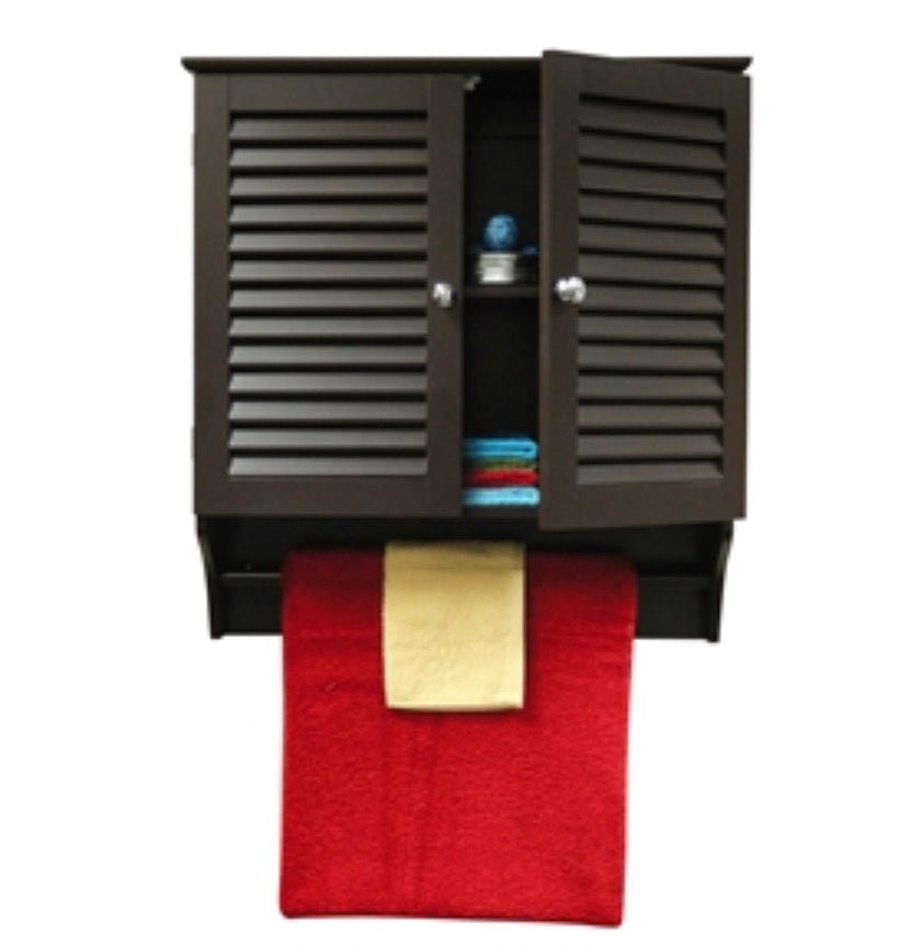 Espresso Wall Mounted Bathroom Cabinet with Shelves and Towel Bar