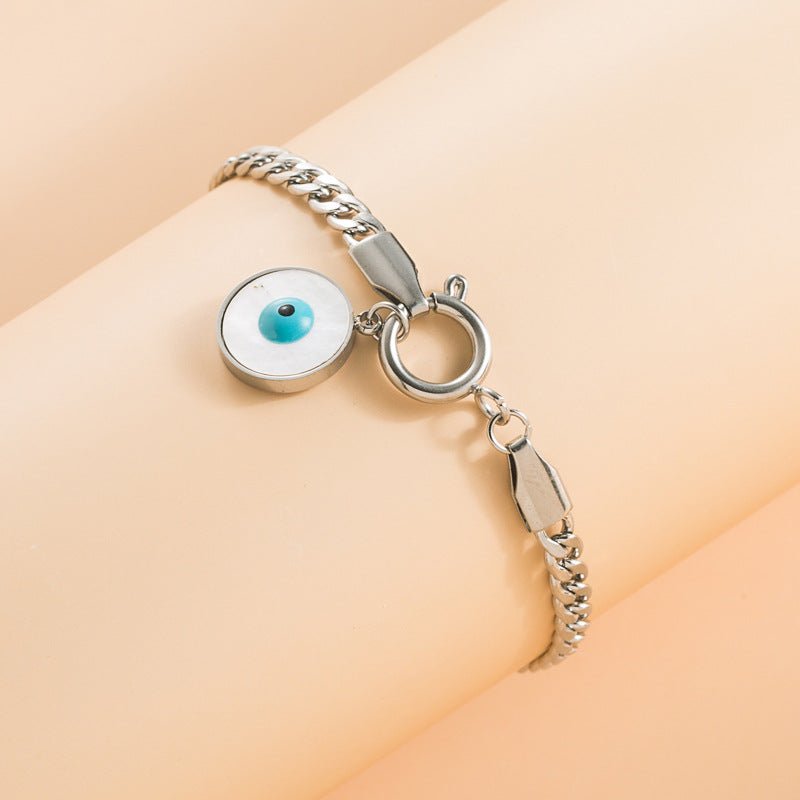Evil Eye Stainless Steel Bracelet For Women Ethnic Style Inlaid Shell Jewelry Trendy Fashion Accessory