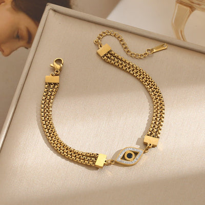 Evil Eye Stainless Steel Bracelet For Women Ethnic Style Inlaid Shell Jewelry Trendy Fashion Accessory