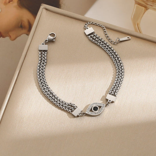 Evil Eye Stainless Steel Bracelet For Women Ethnic Style Inlaid Shell Jewelry Trendy Fashion Accessory