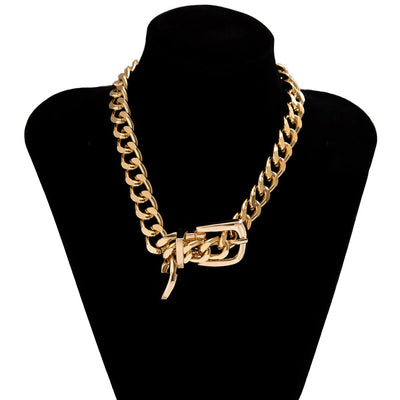 Exaggerated Heavy Metal Belt Choker Necklace for Women Punk Thick Chunky Clavicle Chain Grunge Jewelry Steampunk Men