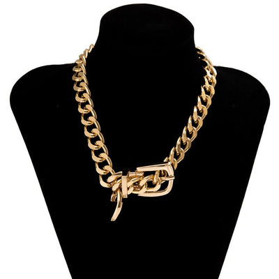 Exaggerated Heavy Metal Belt Choker Necklace for Women Punk Thick Chunky Clavicle Chain Grunge Jewelry Steampunk Men