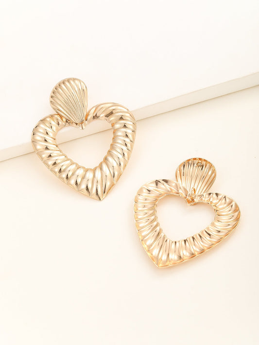 Exaggerated Hollow Out Big Love Heart Earrings For Women Vintage Metal Gold Color Geometric Hoop Earrings Gift