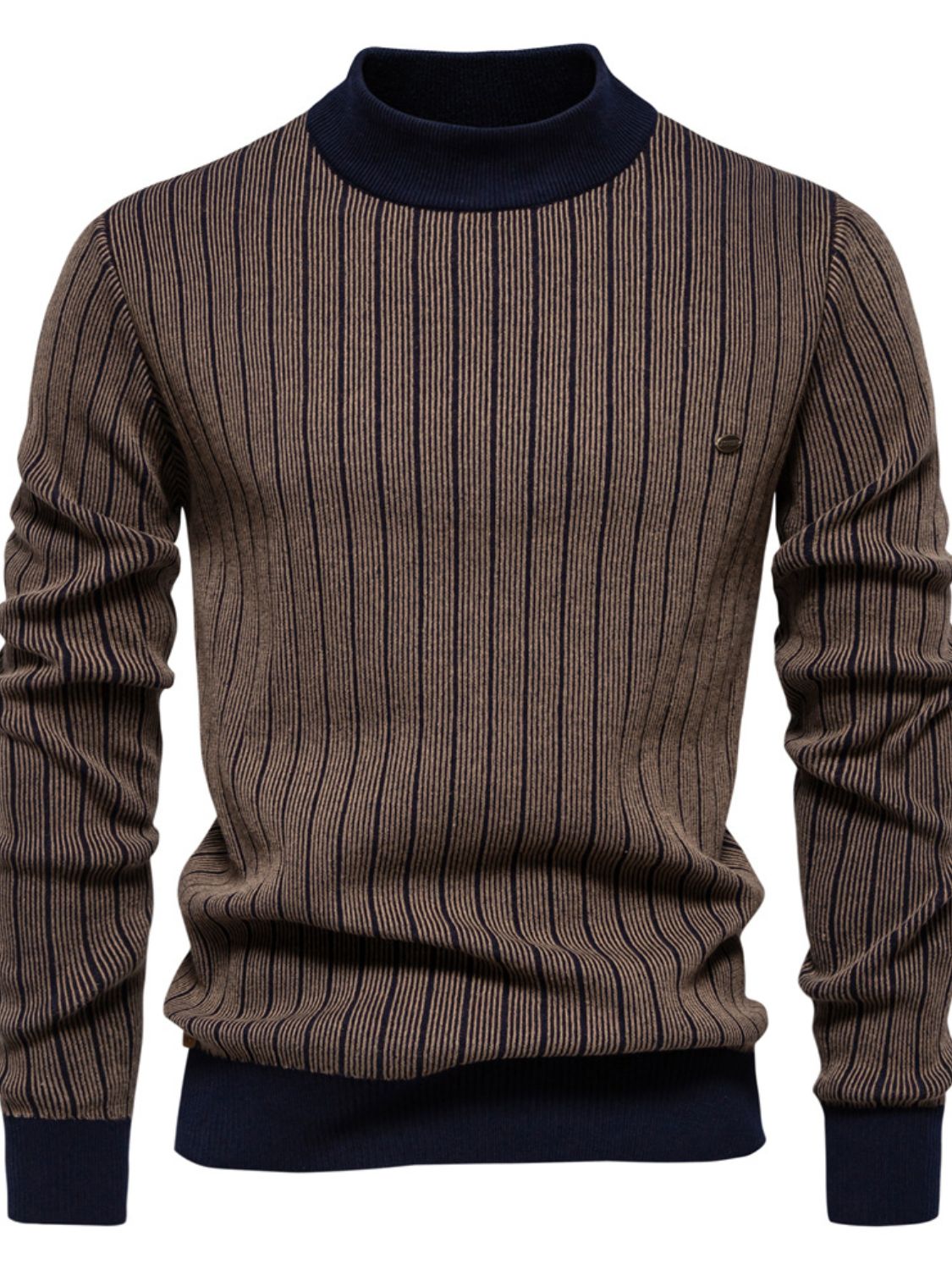 Men's Mock Neck Contrast Striped Sweater for Casual Style