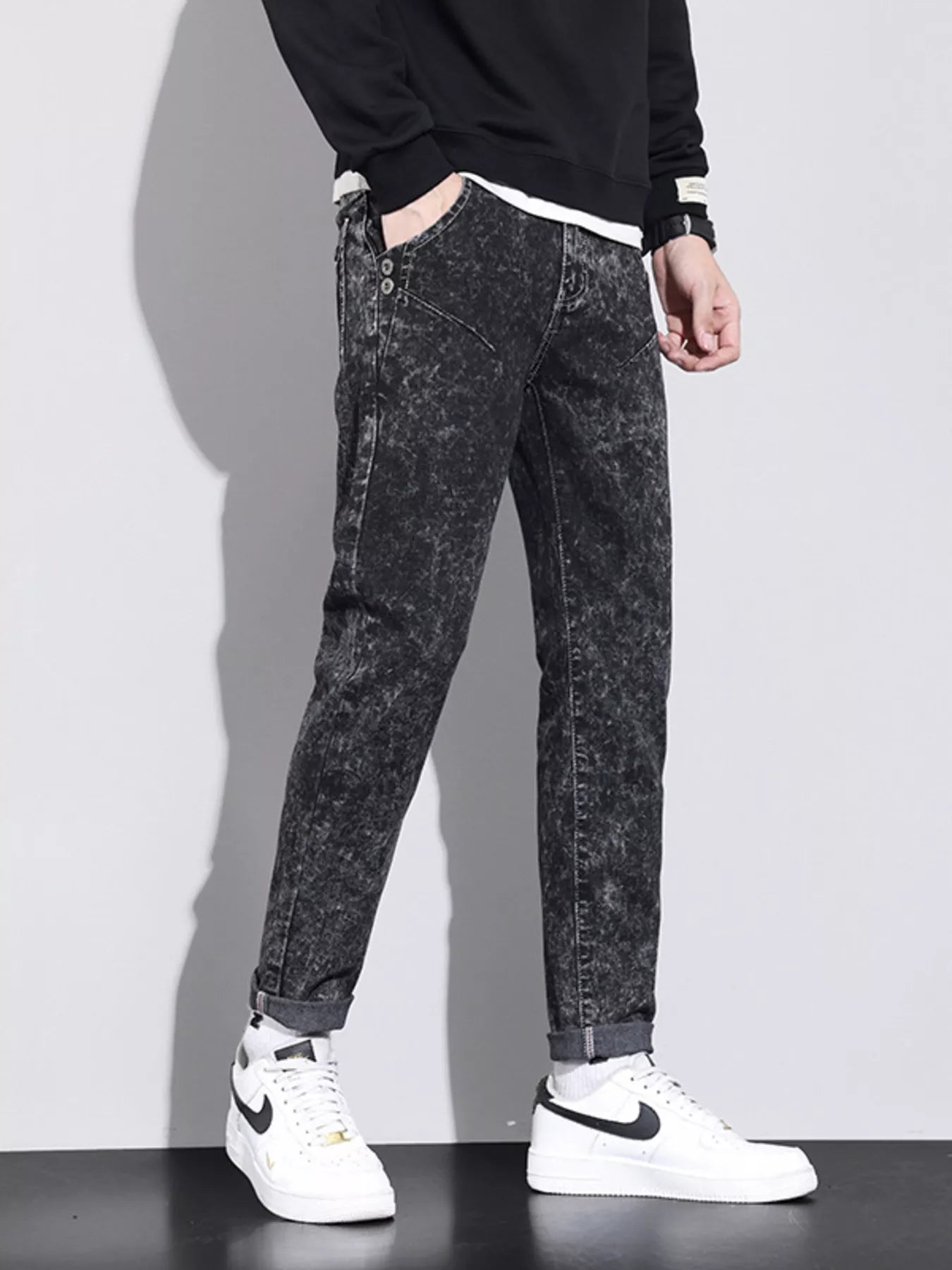 Men's Vintage Acid Wash Slim Fit Jeans