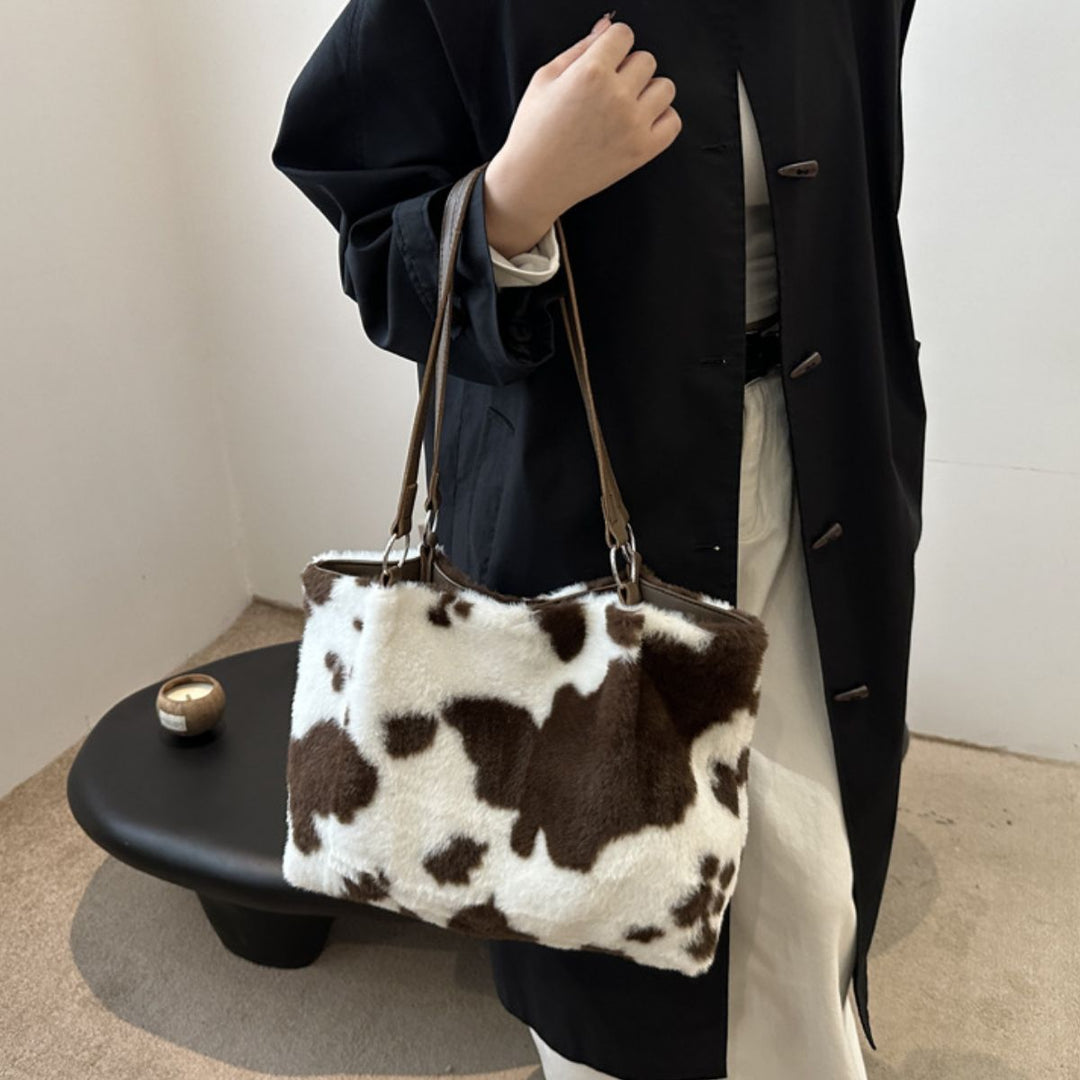 Cow Print Furry Tote Bag