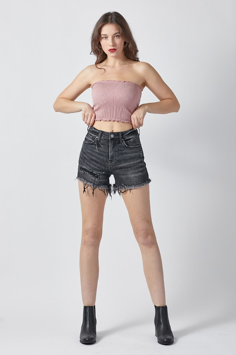 Trendy Raw Hem Denim Shorts with Functional Pockets by RISEN